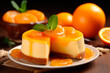 Cheesecake with orange jelly on a plate close-up