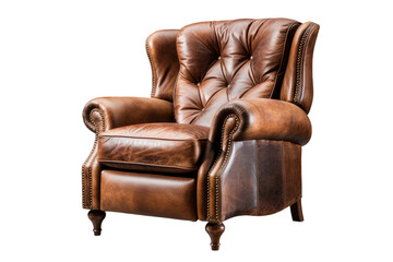 a brown leather recliner chair isolated on a transparent background, generative ai