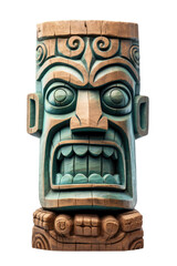 Wall Mural - a carved tiki statue made from stone isolated on a transparent background, generative ai