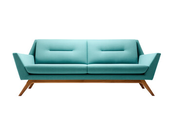 Wall Mural - a mid-century modern teal sofa isolated on a transparent background, generative ai
