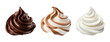 Collection set of white and chocolate whipped cream isolated on transparent or white background, png