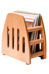 a wooden magazine rack organizer isolated on a transparent background, generative ai