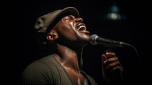Man Perform Singing In Dark Room Using Mic