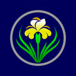 Simple gradient yellow iris flower logo on isolated dark background