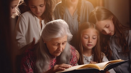 A family gathering to worship and pray, with the Bible at the center, symbolizing their shared Christian beliefs and the hope they find in their faith.