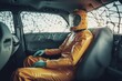 Scared crash test dummy inside car