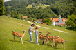 © BGStock72 - Little girls among reindeer herd on the sunny day