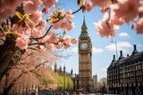 Fototapeta Londyn - Iconic clock tower and government buildings in London during the spring. Generative AI