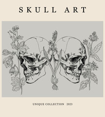 Wall Mural - Poster skull with flowers in vintage style	