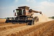Agriculture machine reaping mature wheat field. Generative AI