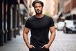 © id512 - male model in a black cotton t-shirt at the city street