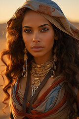 Beautiful arabic woman wearing a veil in the desert