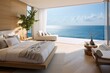 Stunning sea-facing bedroom featuring a white bed. Generative AI