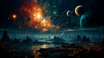 Wall Mural - alien, alien planet, fantasy, alien with moon, planet