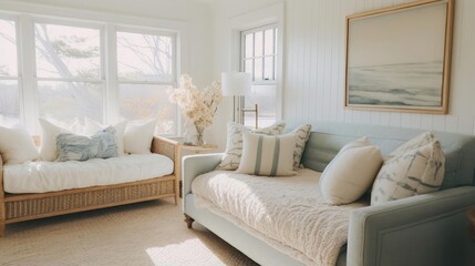 Wall Mural - Cozy clean interior design with muted costal colors bedroom