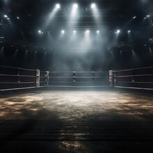 Boxing Arena With Dark Lights In The Background