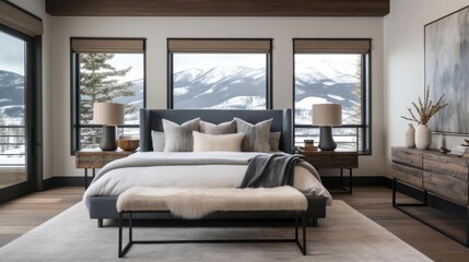 Wall Mural - Modern luxury chalet in the mountains bedroom