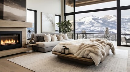 Wall Mural - Modern luxury chalet in the mountains bedroom