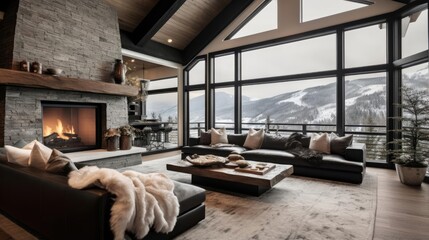 modern luxury chalet in the mountains living room