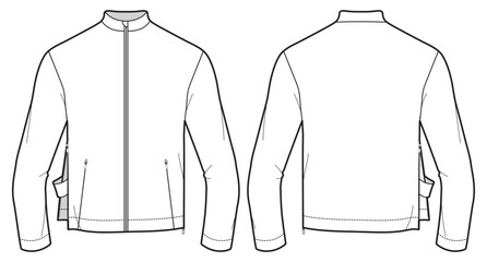 Wall Mural - Track jacket design flat sketch Illustration front and back view vector template, Sport Winter Jacket drawing mock up template for men and women