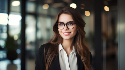 Wall Mural - Young beautiful woman isolated portrait, Student girl wearing glasses closeup studio shot, Young businesswoman smiling indoor, People, beauty, student lifestyle, business concept