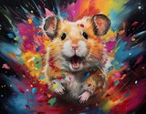 Fototapeta  - Brightly colored cheerful hamster painting