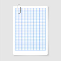 Wall Mural - Sheet of graph paper with grid. Millimeter paper texture, geometric pattern. Blue lined blank for drawing, studying, technical engineering or scale measurement. Vector illustration