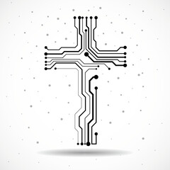 Wall Mural - Abstract cross of circuit board. Christian symbol. Vector illustration