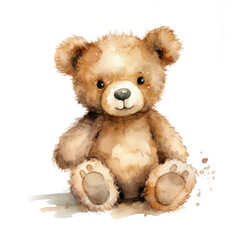 Wall Mural - Watercolor Teddy bear Illustration, Generative Ai