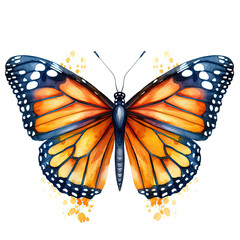 Watercolor Monarch Butterfly Illustration, Generative Ai