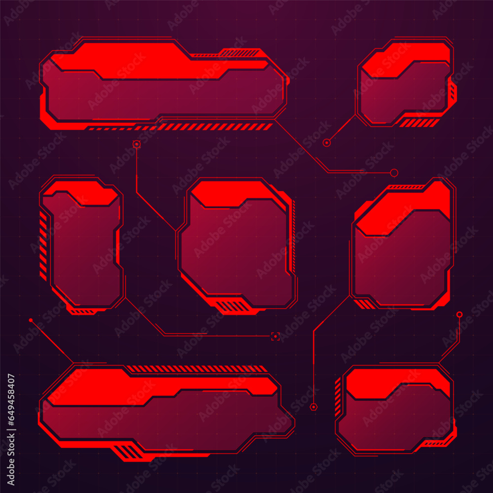 Red futuristic HUD or UI elements. Sci-fi user interface text boxes ...