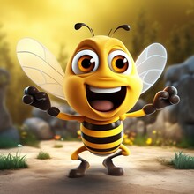 A Cartoon Bee With A Happy Face And Arms, With One Foot In The Air