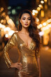 © AI_images - Asian Woman in golden dress on the street