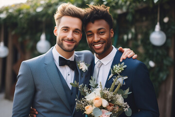 Wall Mural - Handsome Gay Couple - Wedding photo.