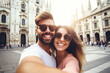 Two tourists having fun on romantic summer vacation in Italy - Holidays and traveling lifestyle concept