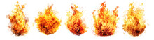 Set Of Fire Flame Isolated Cutout On Transparent Background