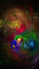 Wall Mural - Abstract multicolor rainbow glow bizarre object, science background. Digital technology planet structure in space. Vertical video 4k