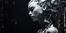 Close Up Robot Face Made Of Ceramic, Generative Ai