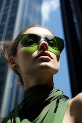 Canvas Print - a woman wearing sunglasses and green tinted sunglasses