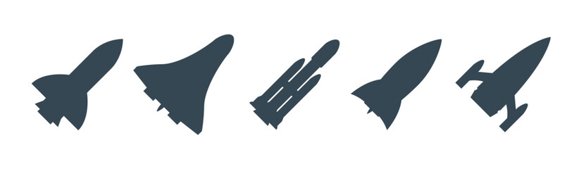 Wall Mural - Rocket silhouette illustration astronaut vehicle icon. Rocket launch vector missle spaceship future speed cartoon concept.