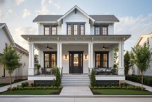 Exterior Of A Classic And Modern House Situated In The Suburbs Of A Town Or City In The USA