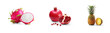 © sizsus - collection of organic natural full sliced Pomegranate, pineapple and dragon fruit isolated on transparent png background with shadows, for online menu shopping list ready for any background