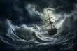 stormy sailboat amidst turbulent sea. Generative AI