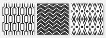 Geometric Seamless Pattern Retro Vintage Flat Set. Black White Silhouette Texture Textile Paper Gift Wrap Fabric Design Furniture Scandinavian Style Wallpaper Room Interior Decor Trendy Ornament
