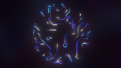 Wall Mural - virtual animation with moving brain neurons. motion. glowing lines moving in shape of brain. compute