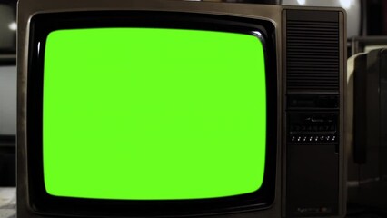 Wall Mural - vintage tv green screen. close up. front view. you can replace green screen with the footage or pict
