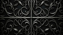 Intricate Wrought Iron Gate Texture Background, Featuring Ornate Scrolls And Geometric Patterns In Dark, Elegant Metal. Ideal For Adding A Touch Of Sophistication To Architectural Renderings.