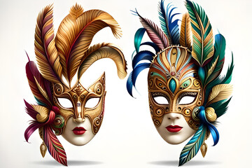 Wall Mural - Realistic luxury carnival mask with colorful feathers.