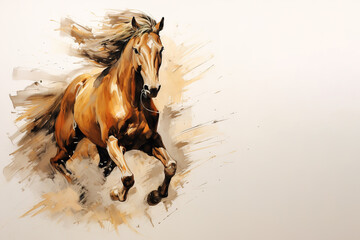 Canvas Print - Watercolor painting of horse running on white background. Wildlife Animals. Illustration, Generative AI.
