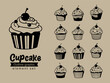 Cupcake clipart outline graphic element collection set